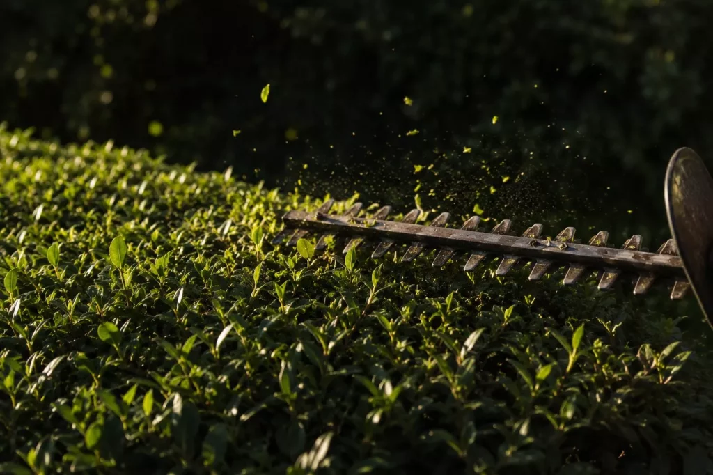 Heckenschere beim Formschnitt einer Hecke – Gartenpflege in Braunschweig